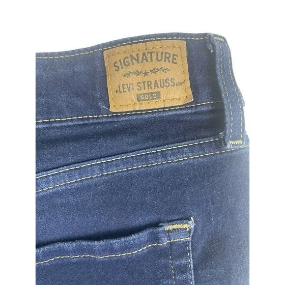 Signature Levi Strauss Gold Mid-Rise Stretch Skinny Dark Wash Jeans 16 Short - Picture 13 of 15